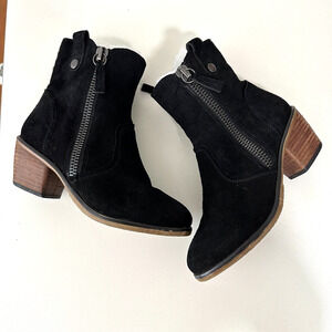 Steve Madden Windey Sexy Black Suede Leather Side Zip Wood Block Heel Boots 6.5